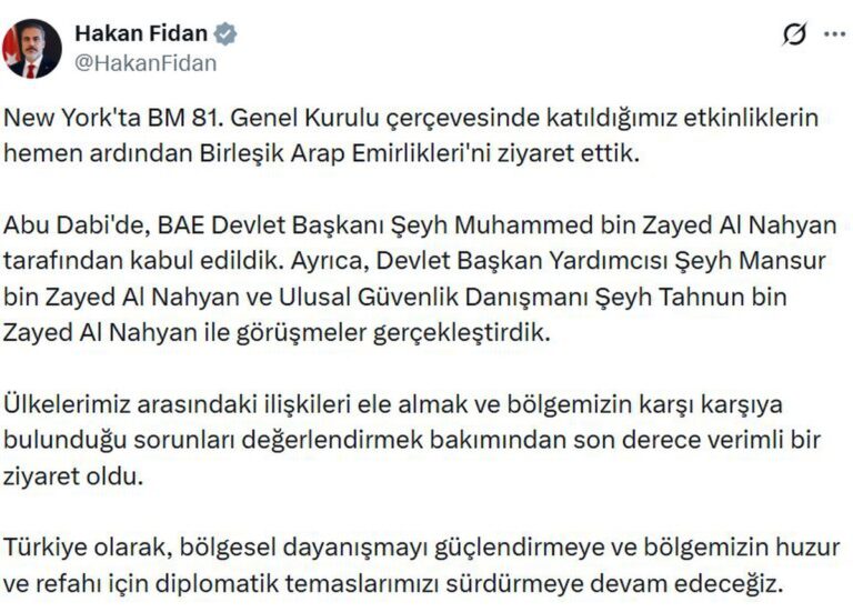Abu Dabi'de Kritik Temas: Fidan Bae Lideriyle Görüştü