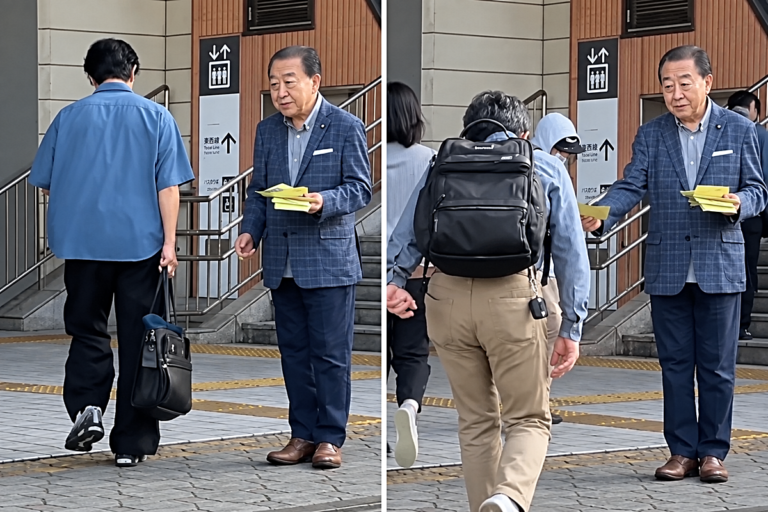 Eski Japon Başbakanı İstasyon Önünde Broşür Dağıttı Eski Japon Başbakanı İstasyon Önünde Broşür Dağıttı